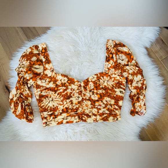 ZARA RUCHED CROP TOP FLORAL ORANGE XS - Picture 5 of 11